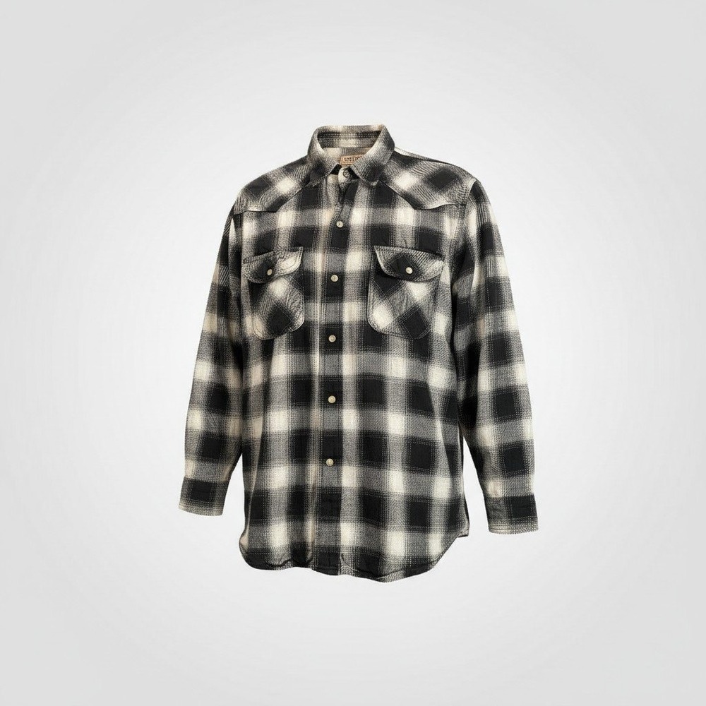 Schmidt Workwear Flannel Shirt Mens Large Black Buffalo Plaid Western Pearl Snap